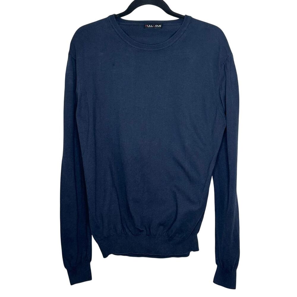 Pull Love Navy Blue Cotton Crewneck Sweater Long Sleeve Winter Preppy Office M